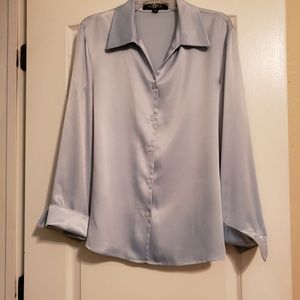 Kasper Long Sleeve Wide Collar Blouse Sky Blue